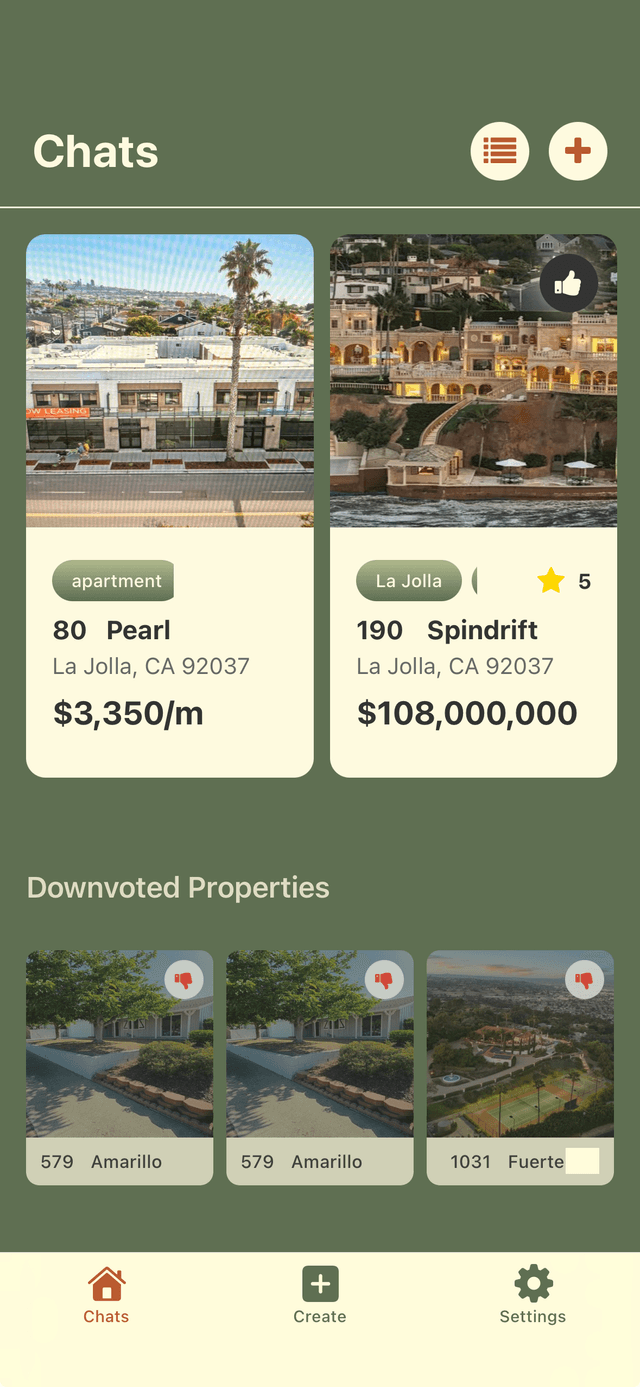 Casa Link app showing organized property chats